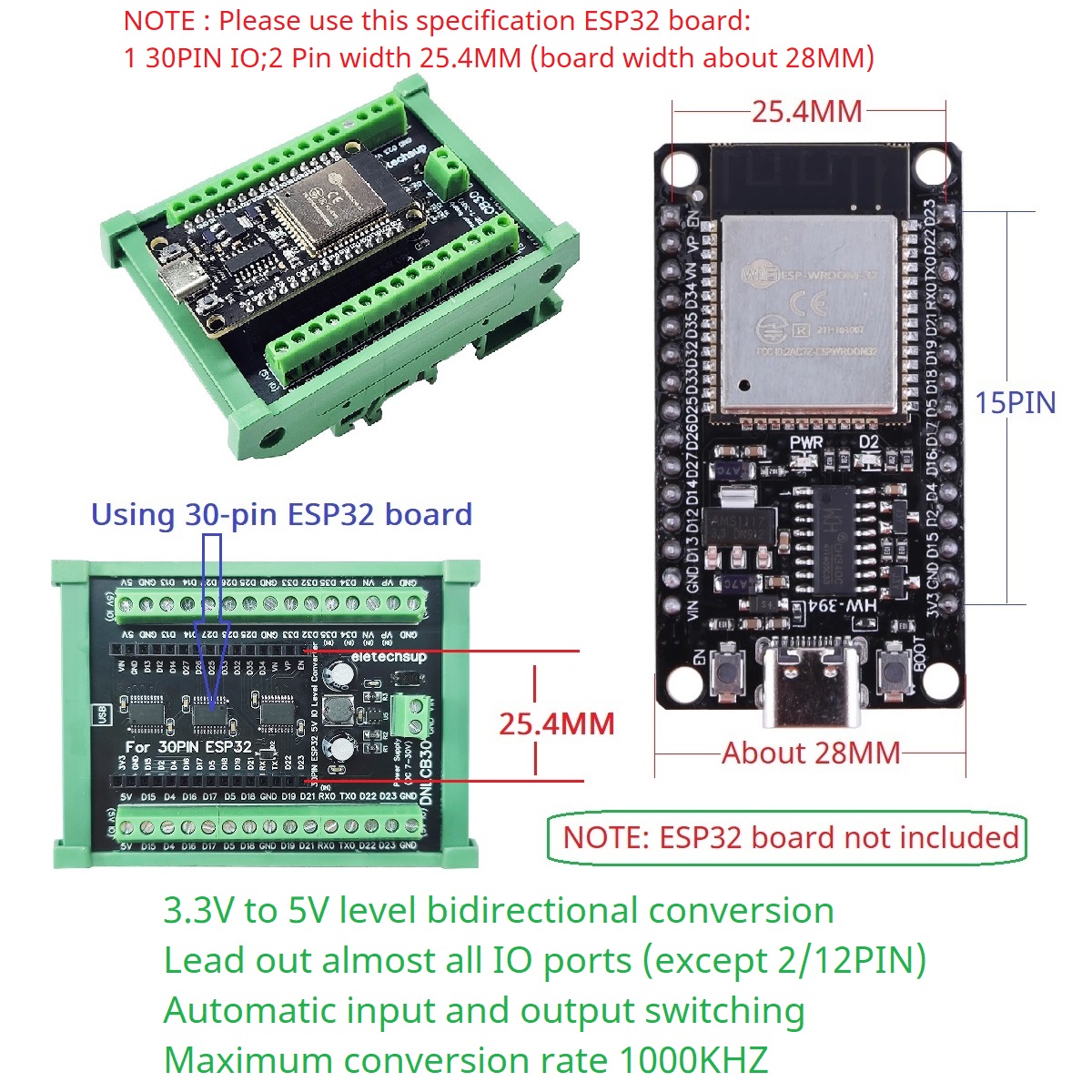 ESP32 30P DIN Rail Adapter, 3. - Level Shifter 3.3V avis et prix