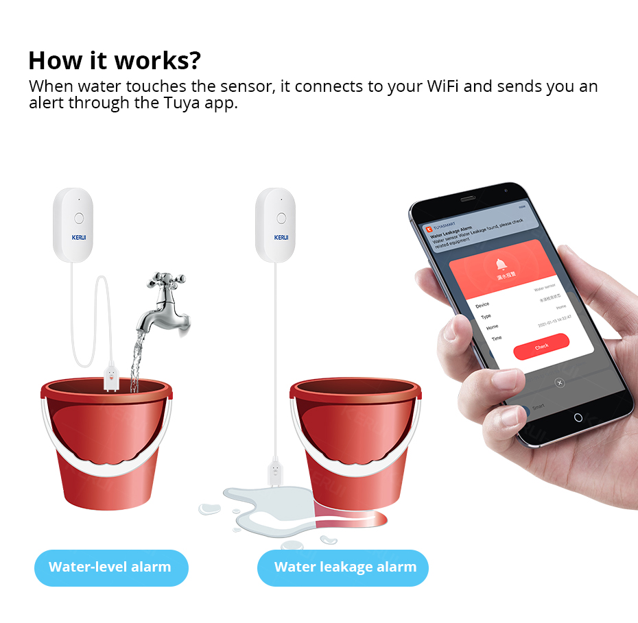 KERUI Smart  WiFi Water Sensor - Home Automation Technology avis et prix